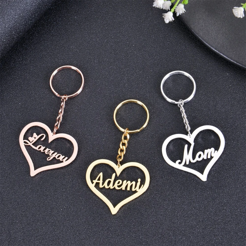 Personalized Customized Heart-Shaped Name Keychain, Multiple Fonts, Simple And Fashionable Jewelry, Birthday Party Gifts