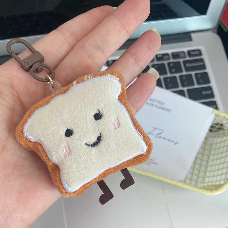 Cartoon Plush Toast Bread Figure Pendant Key Chain Backpack Hangings Ornaments Gift