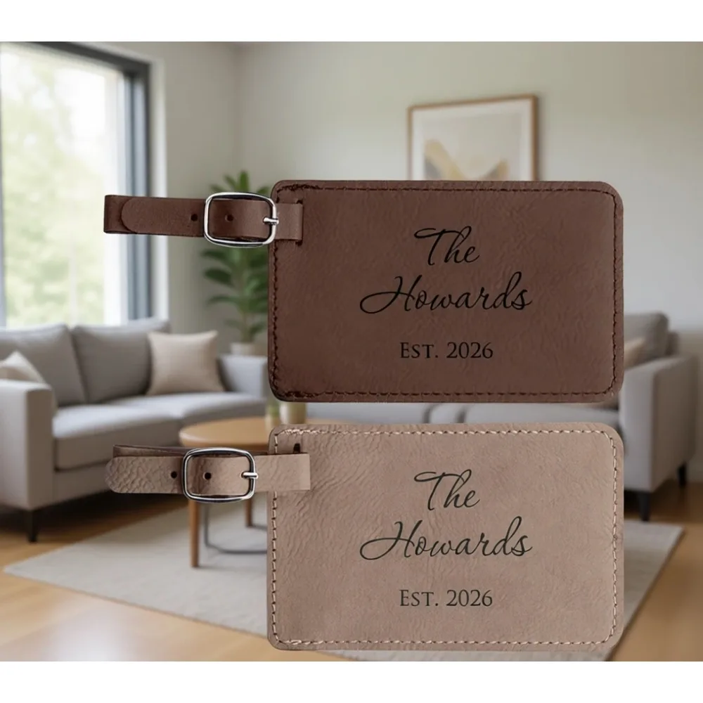 Custom Vegan Leather Wedding Luggage Tags Set - Travel Gift for Newlyweds