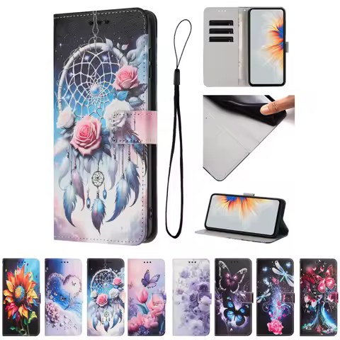 Painted Leather Flip Phone Case For Samsung S25 Ultra S24 Plus S23 FE S22 S21 S20 Note 20 Magnetic Wallet Phone Case 50pcs/lot