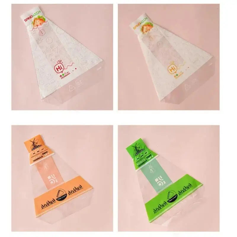 100pcs Plastic Disposable Sandwich Packaging Bag Triangle Easy To Tear Bread Bags Transparent Sandwich Wrappers Wedding