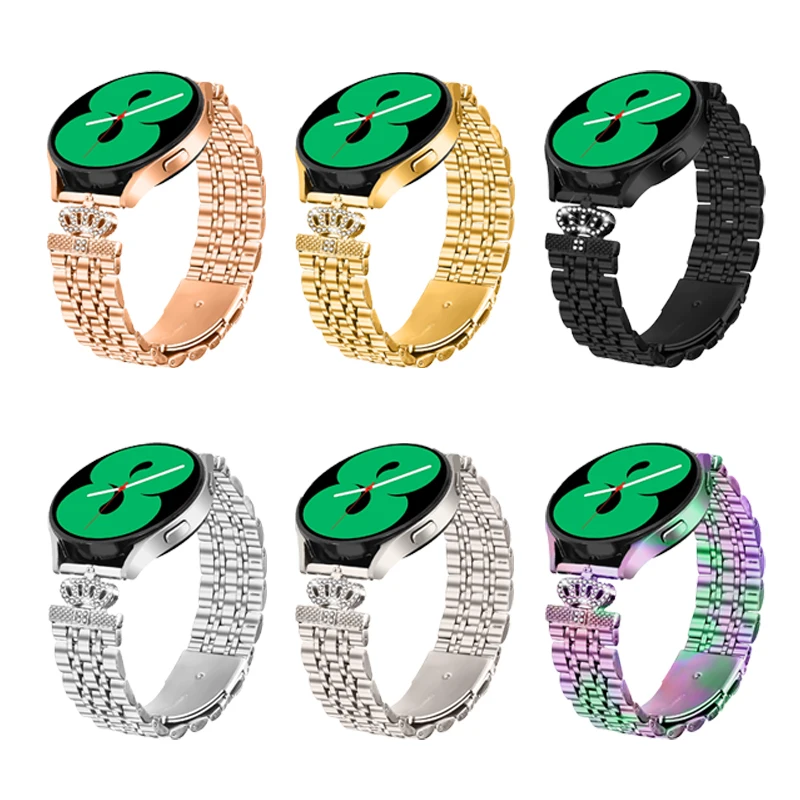 

20mm Stainless Steel Band For Samsung Galaxy Watch 7 6 5 4 bracelet Crown Seven-Beads Metal Strap for Watch 4 Classic Wristband
