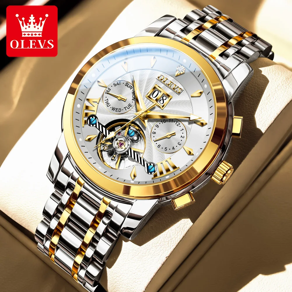 

OLEVS 9965 Мужские часы Деловое платье Мужские часы Платье из нержавеющей стали Дата Автоматические механические часы Мужские