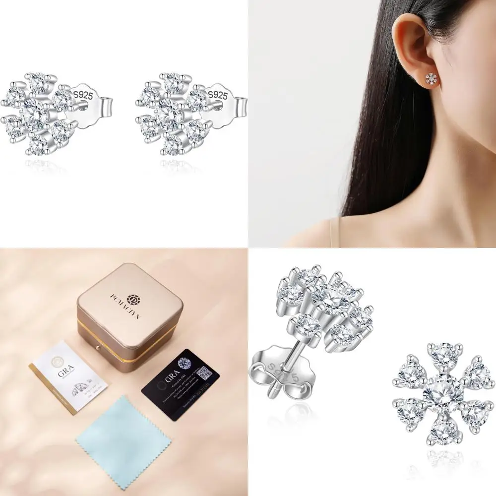 

Женские серьги с цветочным муассанитом, стерлинговое серебро, белое золото 18 карат, цвет D, качество VVS1, серьги-гвоздики с цветком