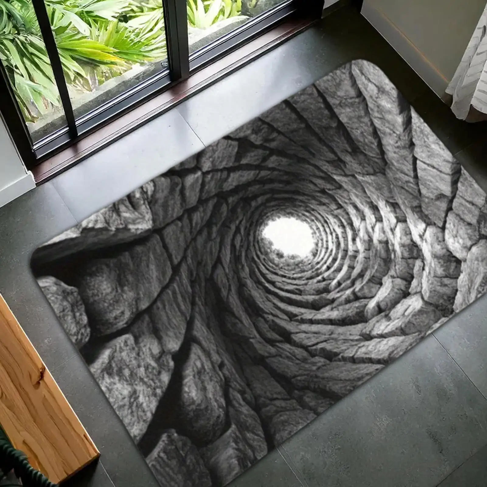 3D Floor Mats Optical Illusion Abyss Brick Stone Trap Illusion Non-Slip Absorbent Doormat 20x32