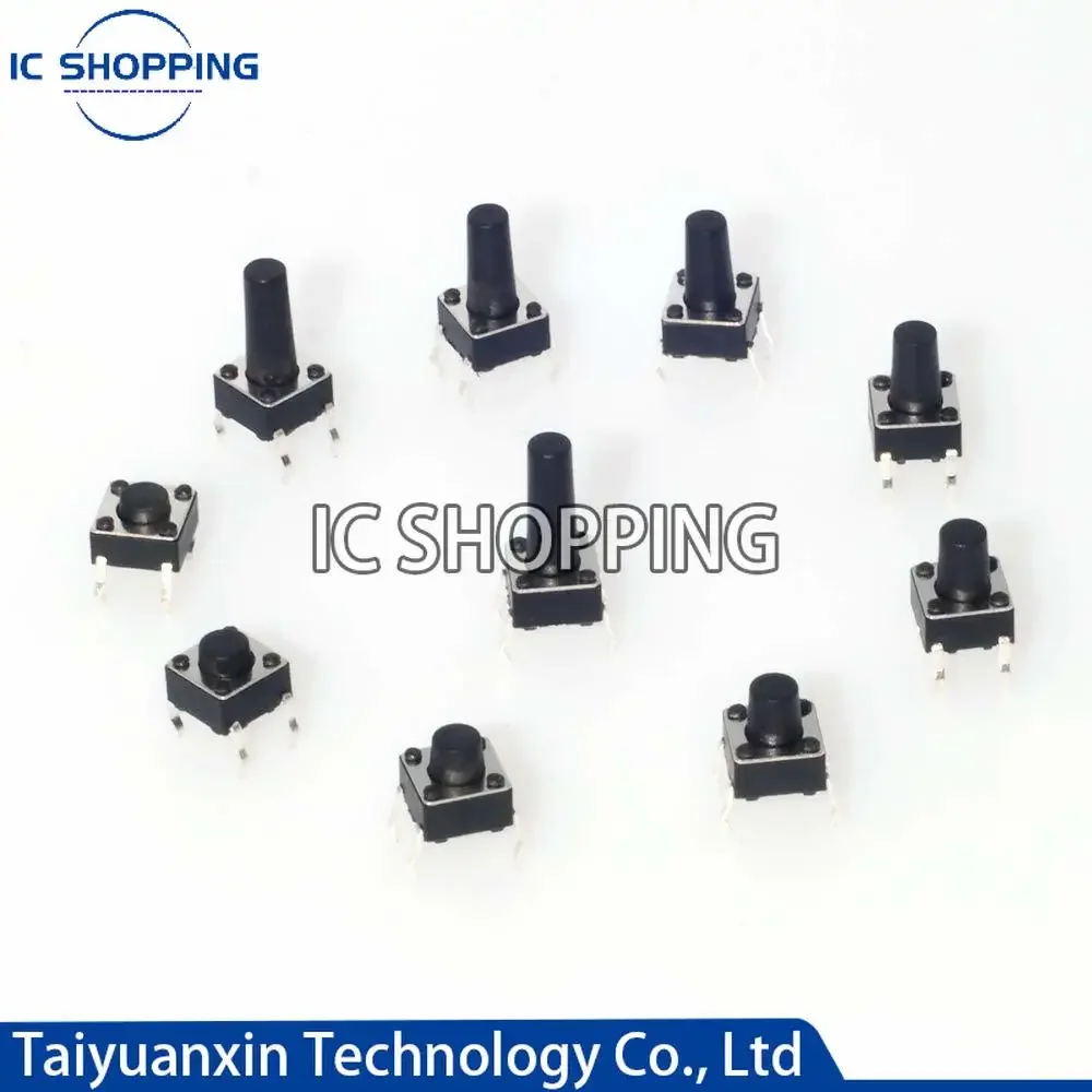 100Pcs 6X6X5/4.3/5.5/6/7/8/9/10/13MM Tact Switch Push Button Switch 12V Copper 4PIN DIP Micro Switch for TV/Toys/home Use Button