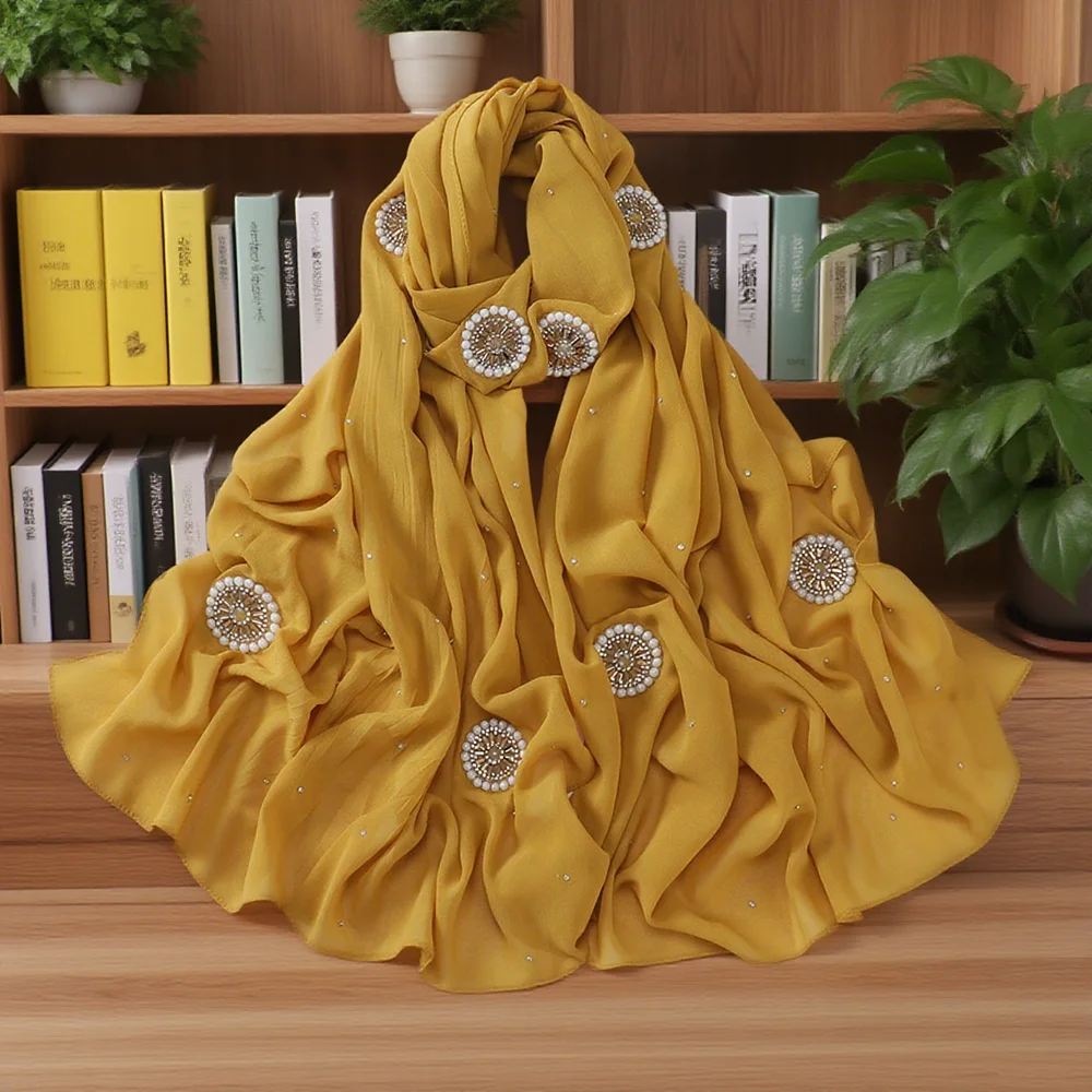 

Модный жемчужный шифоновый шарф с пузырьками, длинные шарфы, мусульманский женский платок, тюрбан, шаль, банданы, повязка на голову Bufanda, платок, исламский