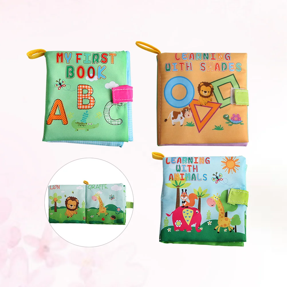 3pcs Baby Early Educational Cloth Book Washable Fabric Toy Creative Preschool Learning Books for Kids (Shape+Alphabet+Animal)