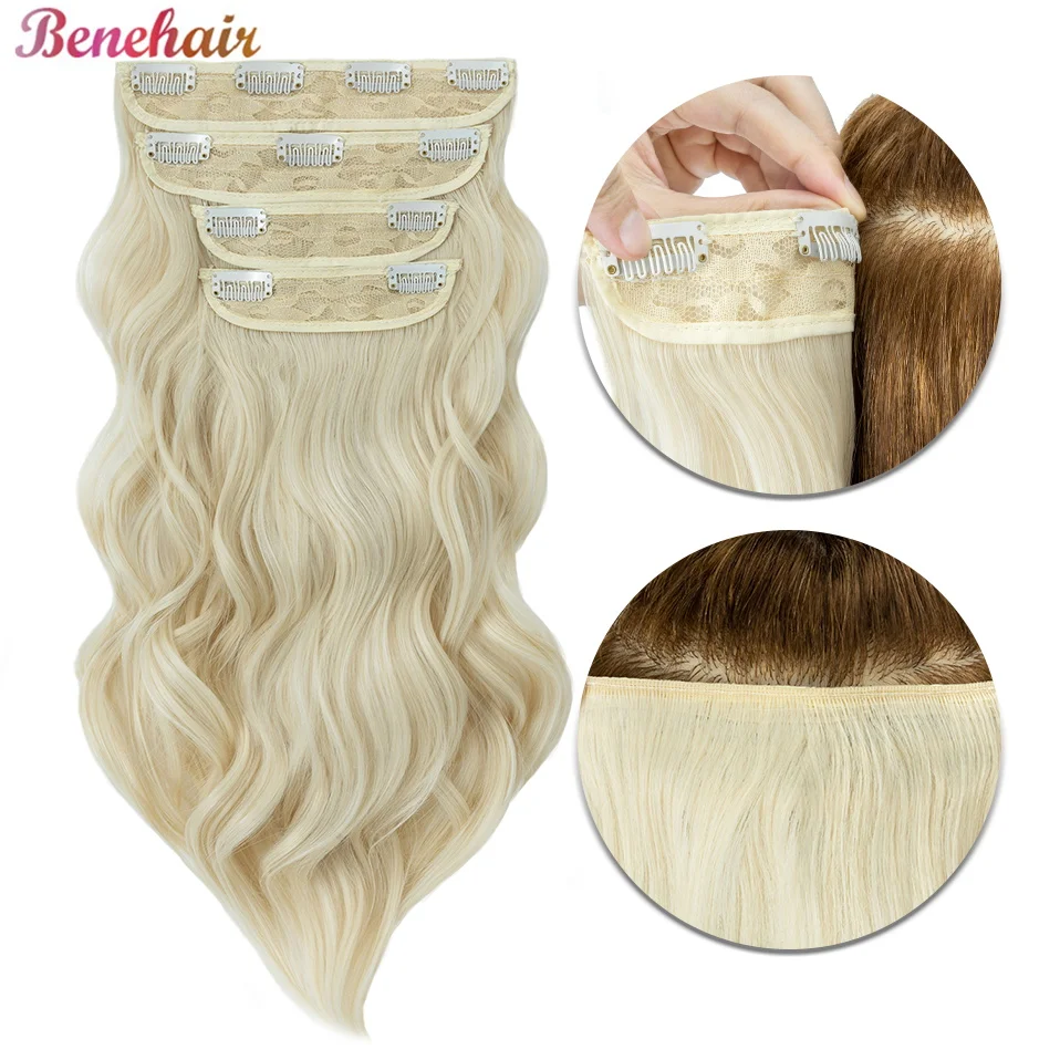 

Benehair 22 Inches Wave Clip In Full Head 4 Pieces Heat Resistance Synthetic Hair Clip in Hair Extensions Blonde/Highlights