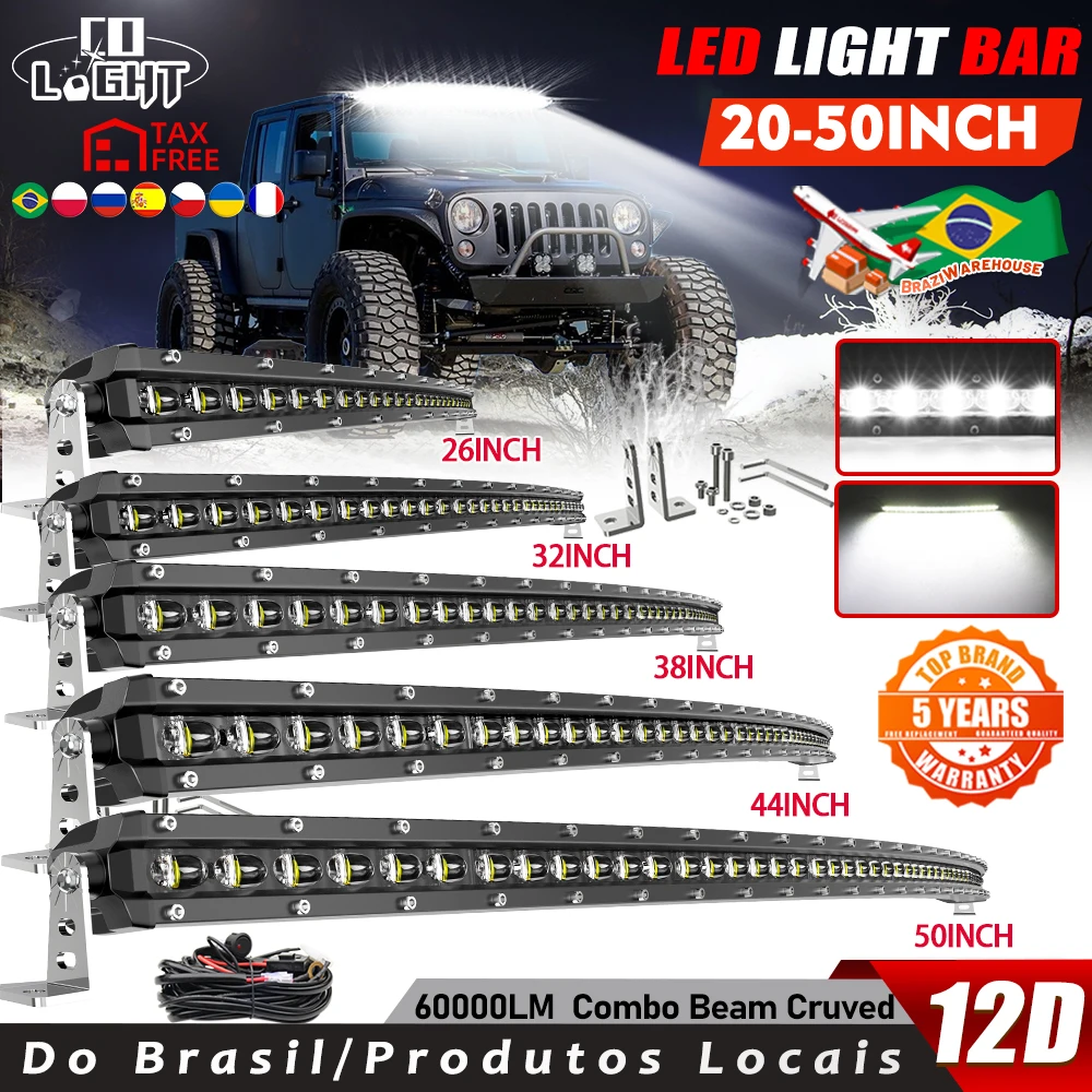 CO LIGHT NEW 50 inch 480W Offroad LED Work Light Bar Curved Slim Combo 4x4 Led Bar for ATV SUV Truck 12V 24V Auto Driving Lights