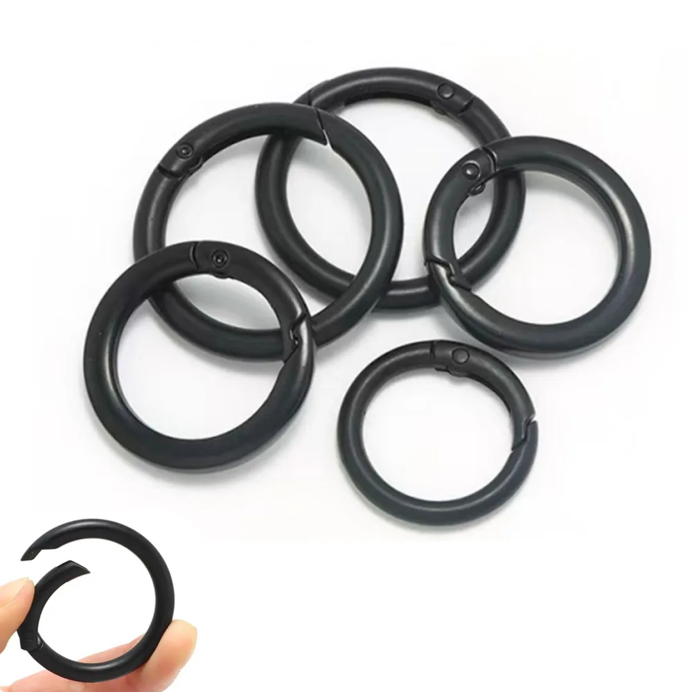 5-10pcs Round Spring Clasp Black Keychain Ring Openable Carabiner Hook Buckle Connector for DIY Jewelry Making Bag Accessories