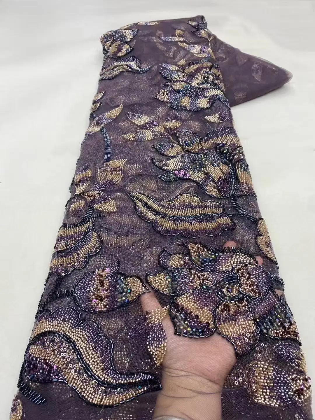 아프리카 나이지리아 2025 비즈 자수 레이스 고급 프랑스 스팽글 네트 레이스 원단 웨딩 파티 드레스 여성용