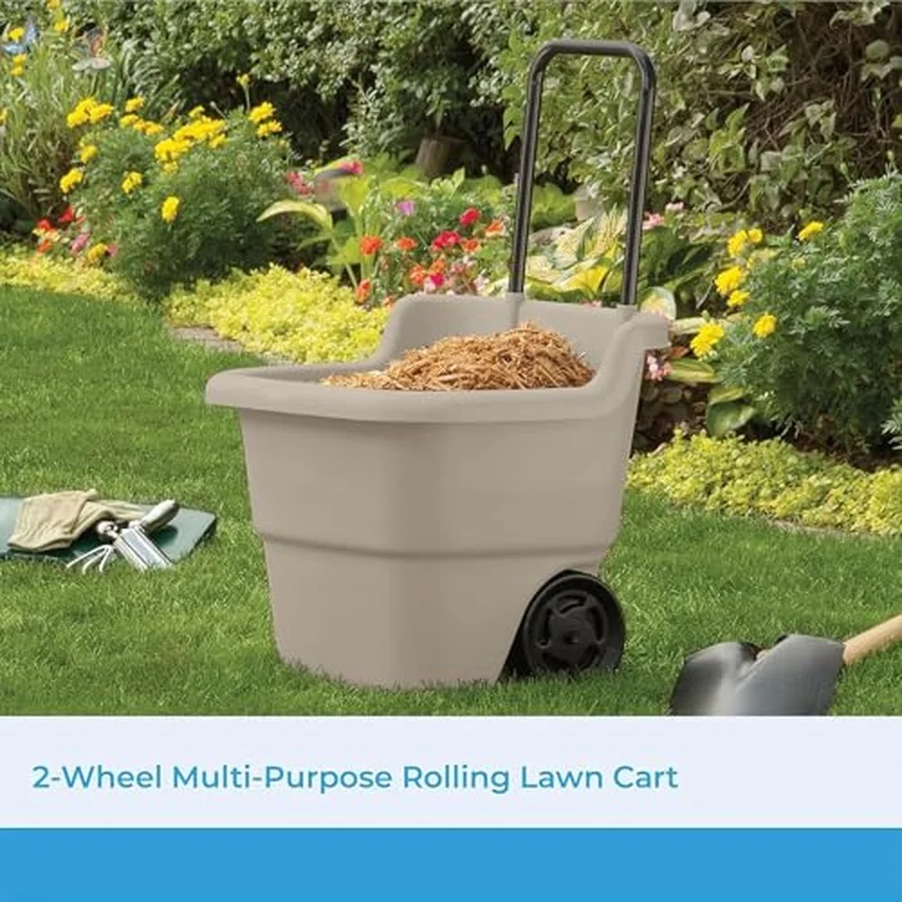 Suncast 2-Pack Multipurpose Rolling Lawn and Garden Utility Cart, 15 Gallon, Taupe - Outdoor Storage Carts with Wheels