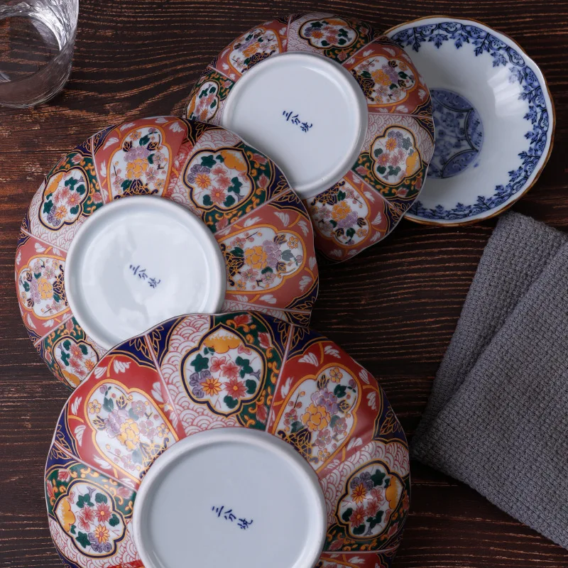 

Japanese Retro Deep Round Ceramic Plate 8 Inch Rattan Creative Japanese Style Household Tableware Vegetable Plate Soup Plate