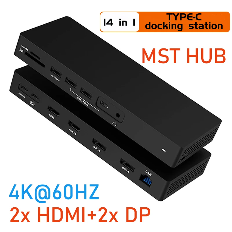 Dual DP 4k 60hz thunderbolt MST dock hd hub usb c docking station 2x hdmi aksesoris laptop untuk MacBook Pro air Mac mini Lenovo