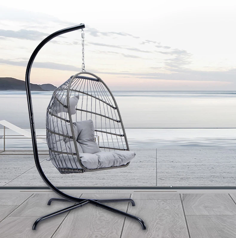 Indoor Outdoor Patio Wicker Hanging Chair Swing Hammock Egg Chairs Uv Resistant Cushion Loading 350lbs For Patio Bedroom Balcony