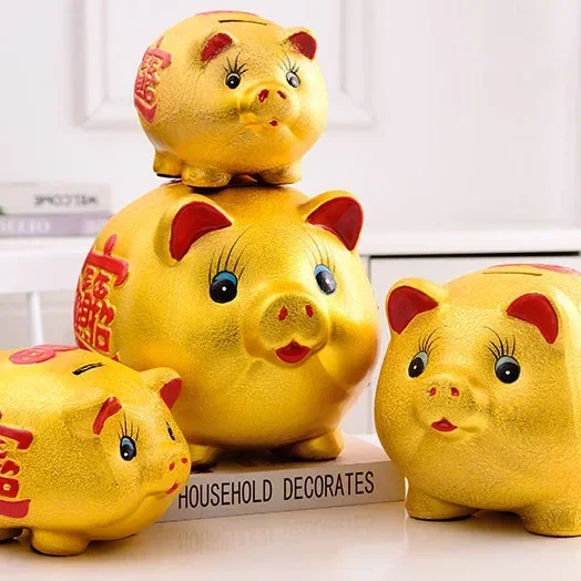 Resin Zodiac Pig Piggy Bank Luxurious Gold Paper Money Coin Box Hidden Safe Adult and Child Gifts Piggy Bank for Kids