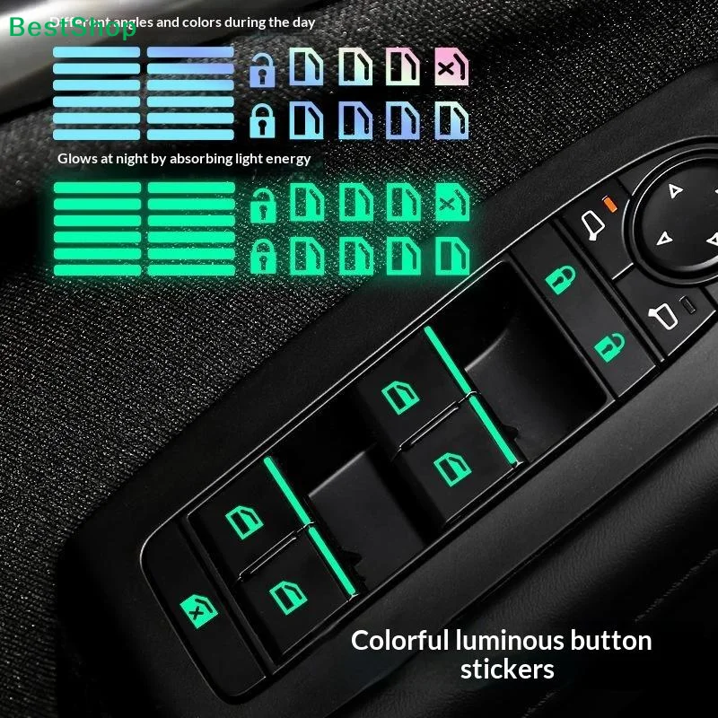 1/3/5Sheets 18pcs Car Window Control Button Luminous Stickers Glow In The Dark Waterproof Auto Interior Decals