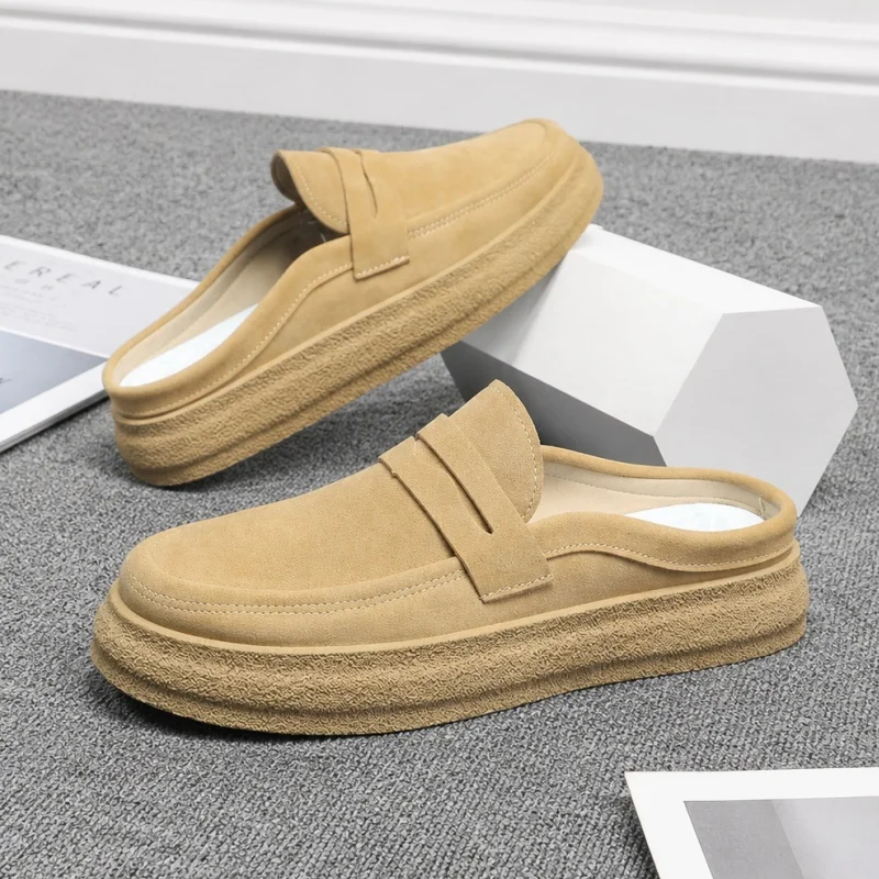 Half Shoes for Men Mules Large Size 45 46 Semi-Drag Loafers Slippers Open-back Casual Shoes Backless Slides Sandal Slip On Flats