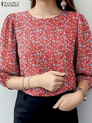 Elegant Women Floral Printed Blouses Summer Tops Tunic 2025 ZANZEA Casual Spring O Neck 3/4 Sleeve Work Blusas Bohemain Shirt