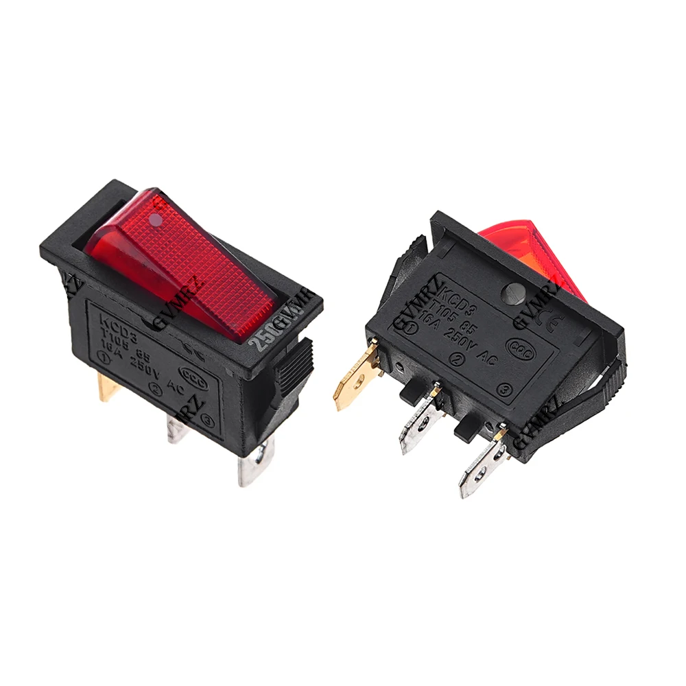1PCS 16A 250V / 20A 125V AC KCD3 Rocker Switch ON-OFF 2 Position 3Pins Electrical equipment With Light Power Switch ON-OFF-ON