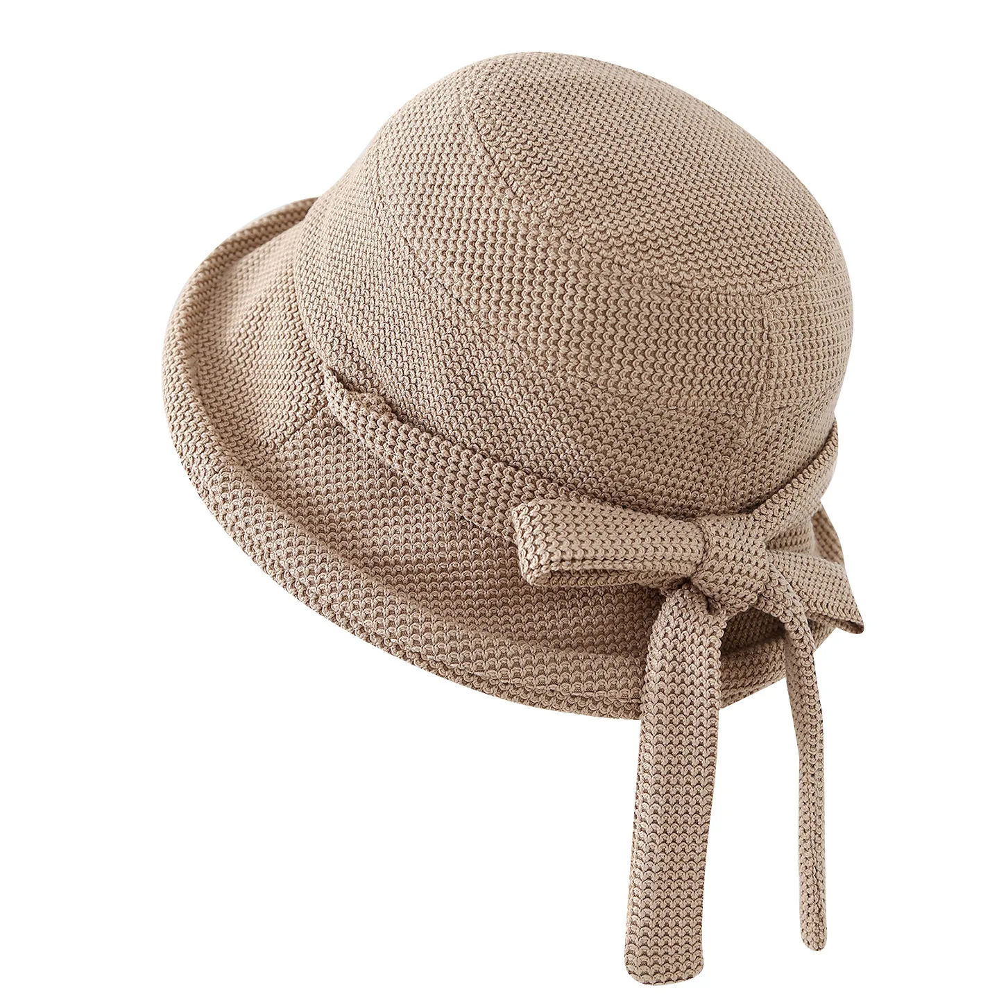 

Bucket Hat Women Autumn Winter Vintage Breathable With Bowknot Knitted Fisherman Cap Female Sunscreen Bob