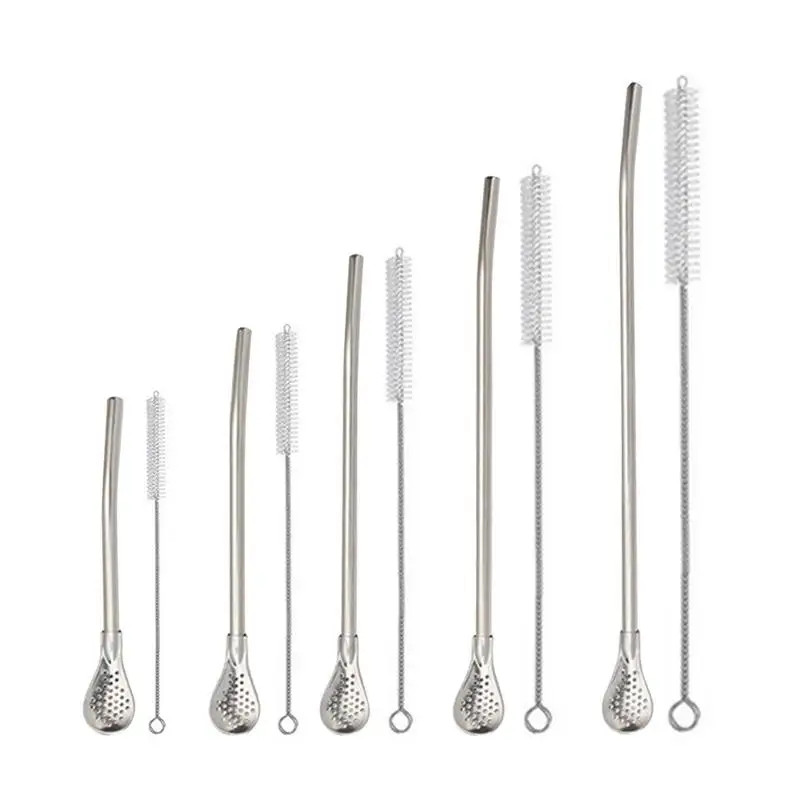 Stainless Steel Tea Drinking Straws Spoon Yerba Mate Tea Filter Reusable Bombilla Gourd Cocktail Straw Spoon Tea Bar Tool