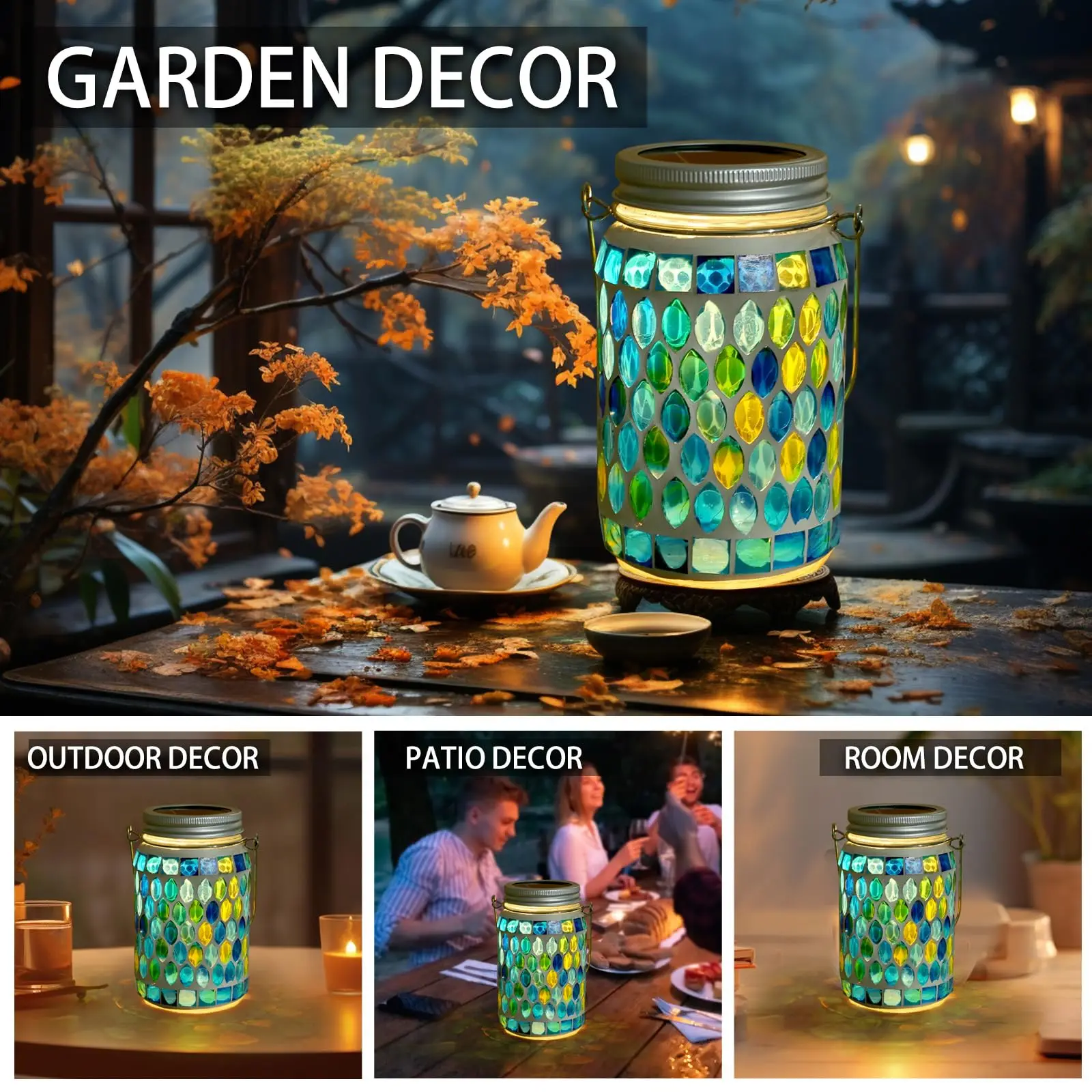 Imagem -05 - Lanternas Mosaic Solar Powered para Exterior Pendurado Mason Jar Glass Bottle Lights Luzes Impermeáveis para Jardim Pátio Pathway Yard Decoration