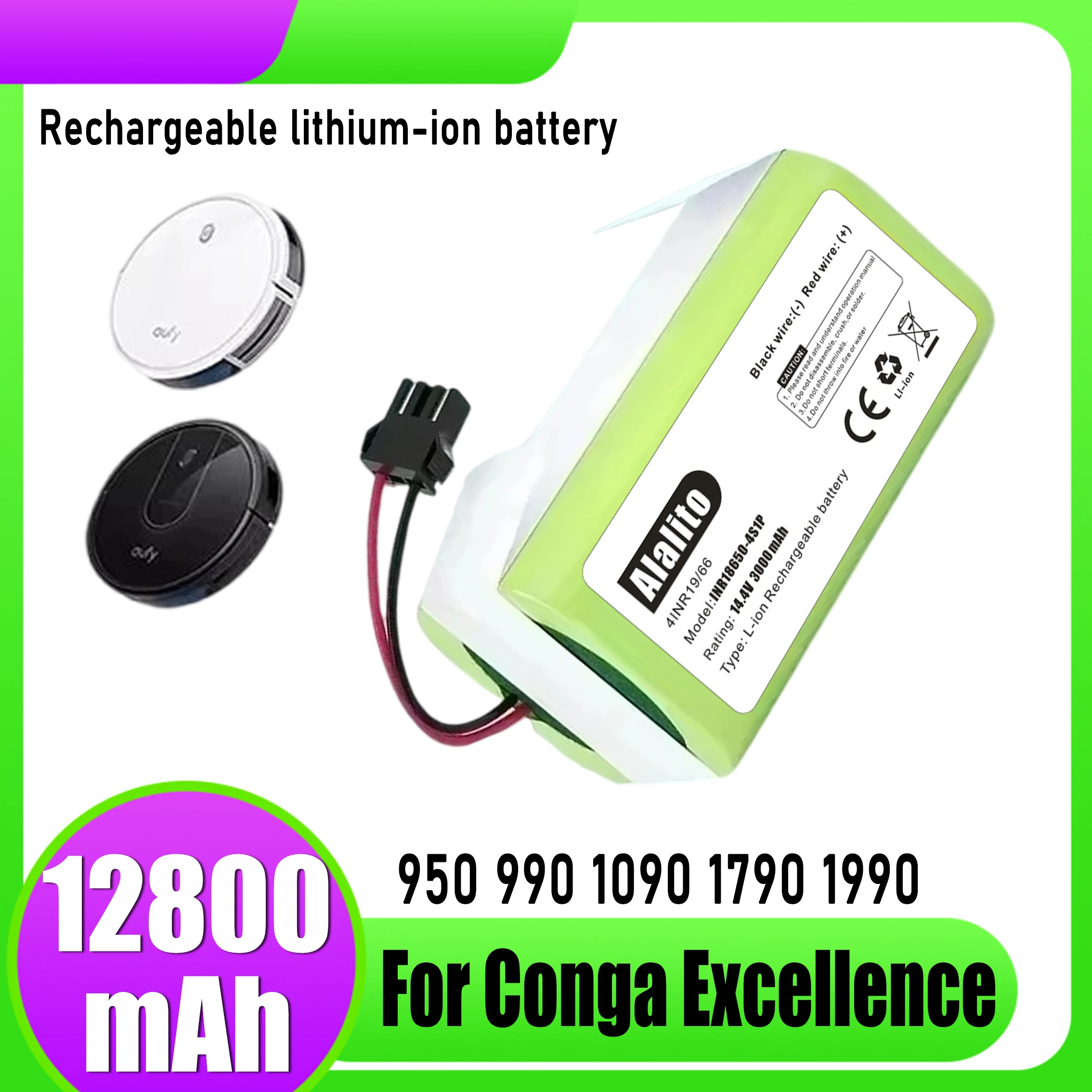 for Conga Excellence 950 990 1090 1790 1990 Deebot N79S N79 DN622 Eufy Robovac 11S 12 X500 14.4V 9800mAh lithium-ion battery