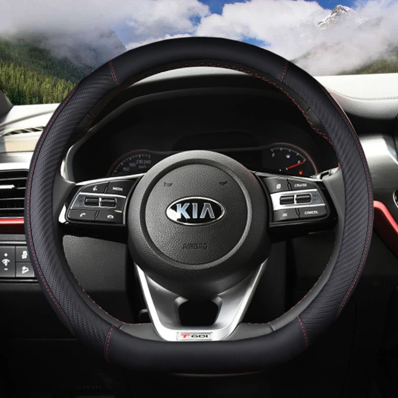 Pu leder d form auto lenkrad abdeckung für kia k5 2021 ceed gt stonic gehen sportage 2021 2020 2019 2018 2017 gt sport – Detail 1