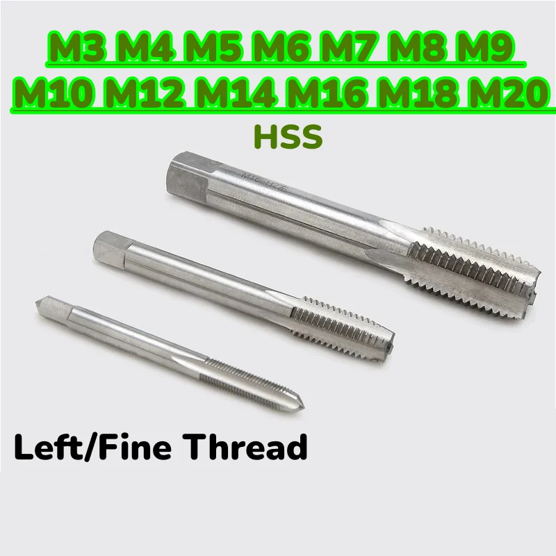 M3 M4 M5 M6 M7 M8 M9 M10 M12 M14 M16 M18M20 Left/Fine Thread HSS Machine Plug Taps Metric Screw Tap Drill Thread Tools Hand Tool