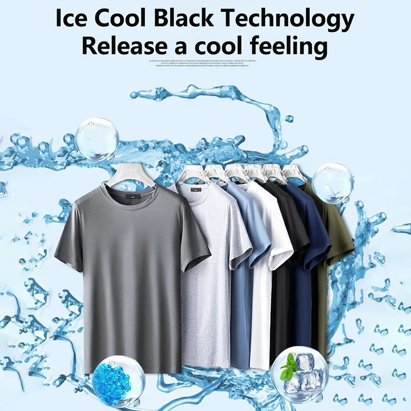 Fashion Summer Breathable Ice Silk T-Shirt Men Sports Short Sleeve Quick Dry T-shirt O-neck Fitness Solid Color Casual Top S-5XL