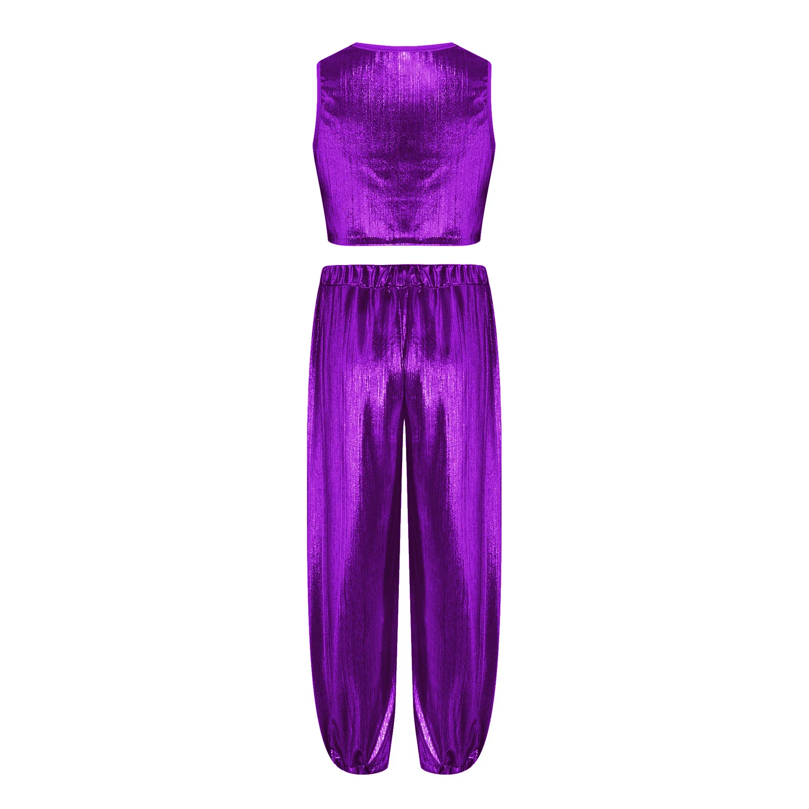 Kinder Mädchen Hip-Hop-Cheerleading-Auftritts-Kostüm Jazz-Tanz-Outfit Metallisch Geripptes Tanz-Outfit Ärmellose Weste mit Hose – Detail 34
