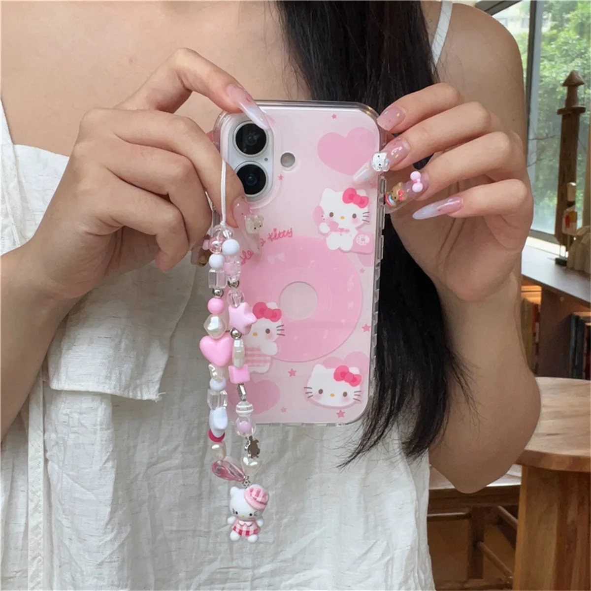 

Fashion Cute Pink Kitty Cat Phone Case For iPhone 16 Pro 15 13 14 Pro Max Cover with Chain Strap Shockproof Cases