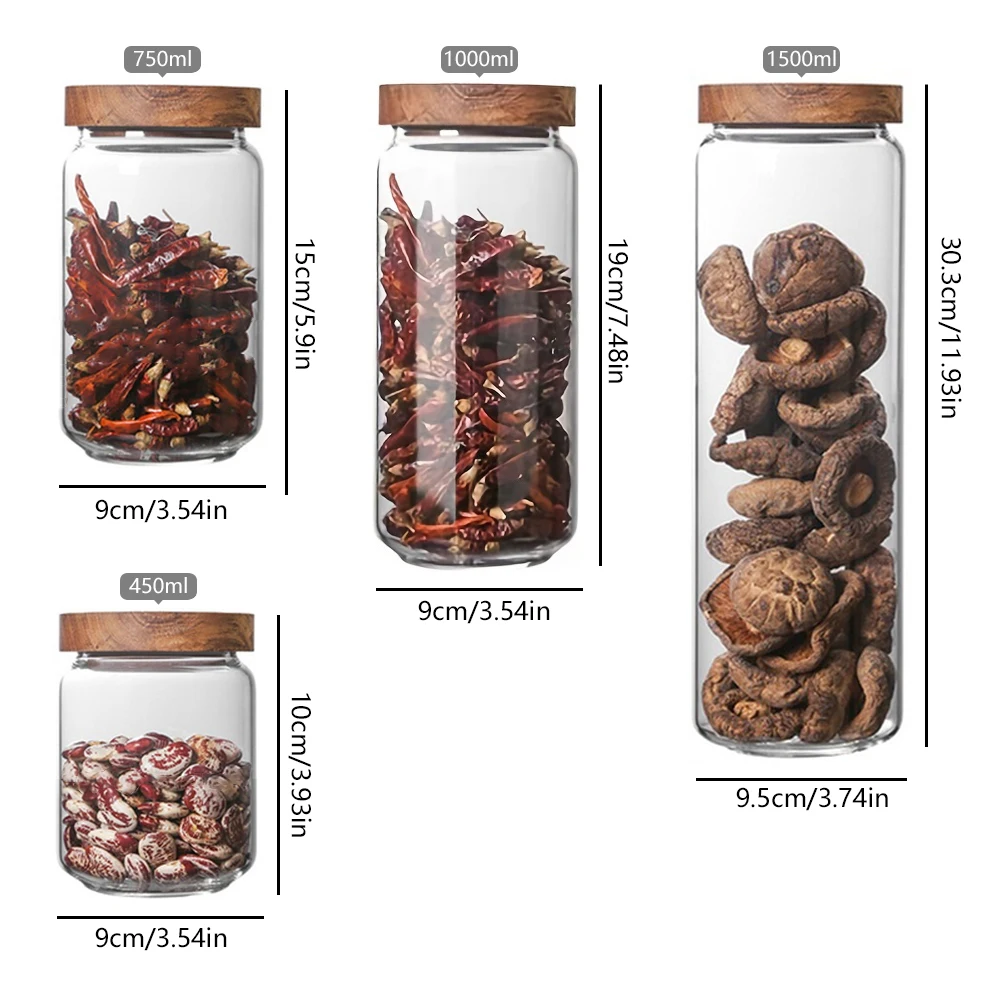 Glass Food Storage Jars with Airtight Seal Wood Lids,Spice Jars with Lid,Organization for Jars Containers,Sugar,Salt,Coffee