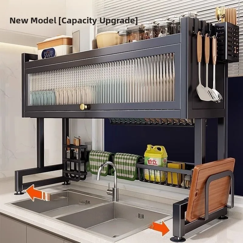 

Kitchen Sink Dish Drainer Rack Multi-Functional Bowl Plate Storage Shelf Countertop Dishwashing Sink Placement Rack Metal Mat...