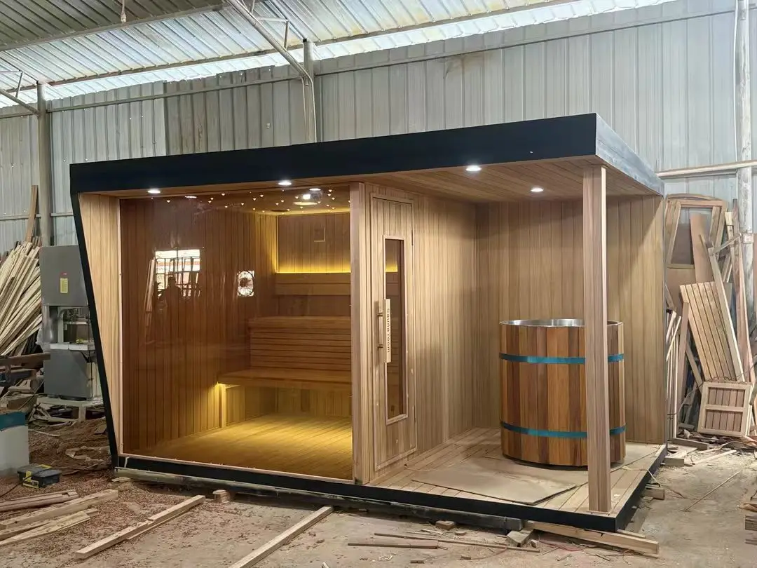 Hot Sale Modern Electric 9kw Outdoor Red Cedar Solid Wood 4 Person Far Infrared Wet Steam Traditional Sauna Room Health Benefits