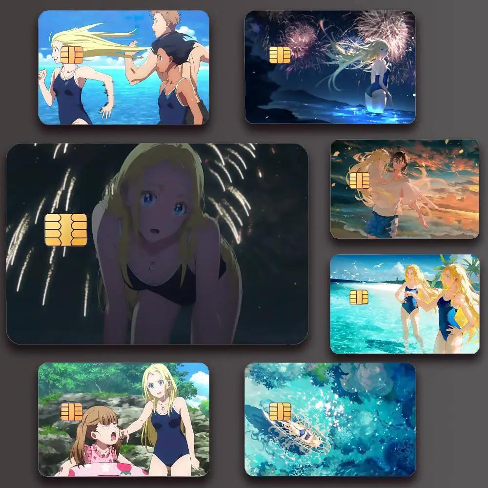 Hot Anime Summer Time Rendering Poster Credit Skin Cover Card Stickers 4PCS Film Bus Pass Front Decoration Bank Debit Waterproof