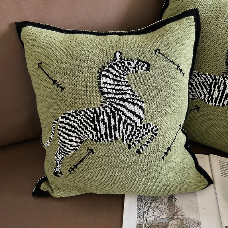 Retro Zebra Pillows Knitting Cushion Case Soft Green Decorative Pillow Cover For Sofa 45x45 Luxury Living Room Home Decoration