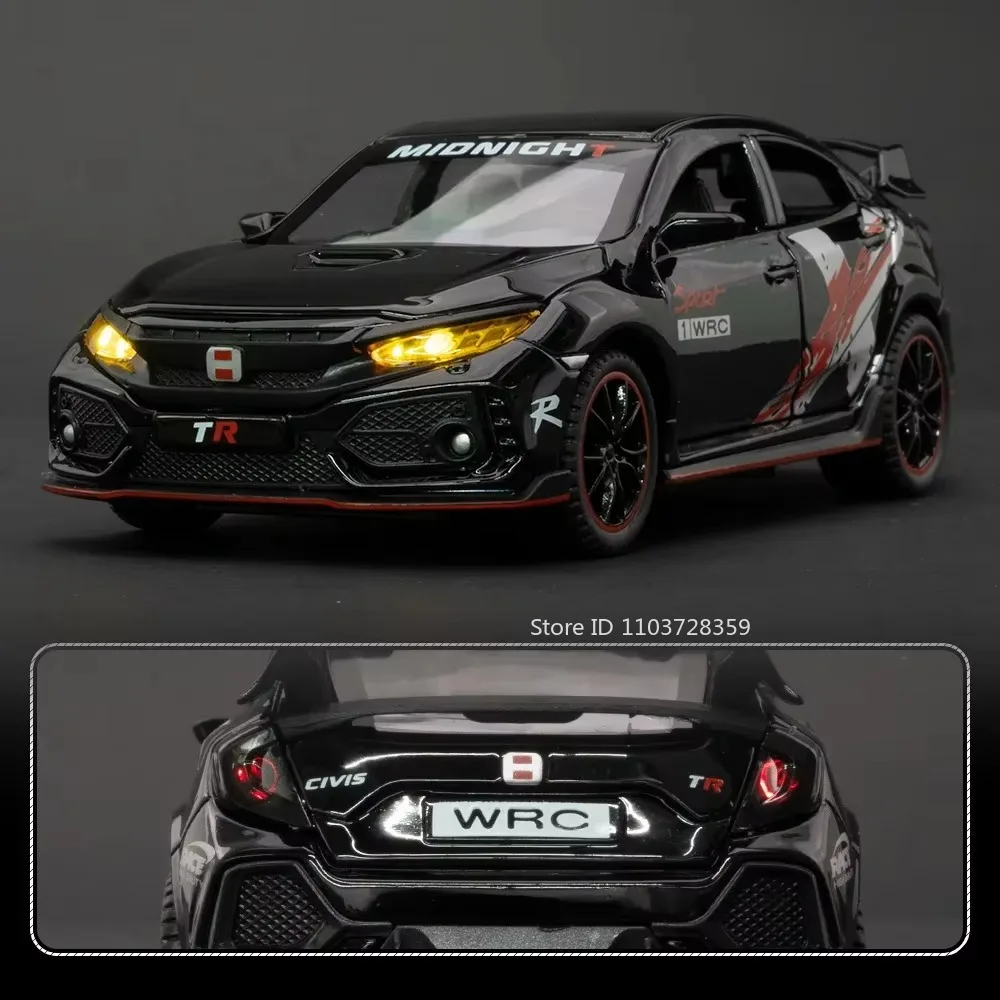 1:32 CIVIC TYPE-R Modelli di auto giocattolo Pressofuso in lega Mini veicoli Suono Luce Porte aperte Tirare indietro Ornamento Giocattoli per i regali dei bambini