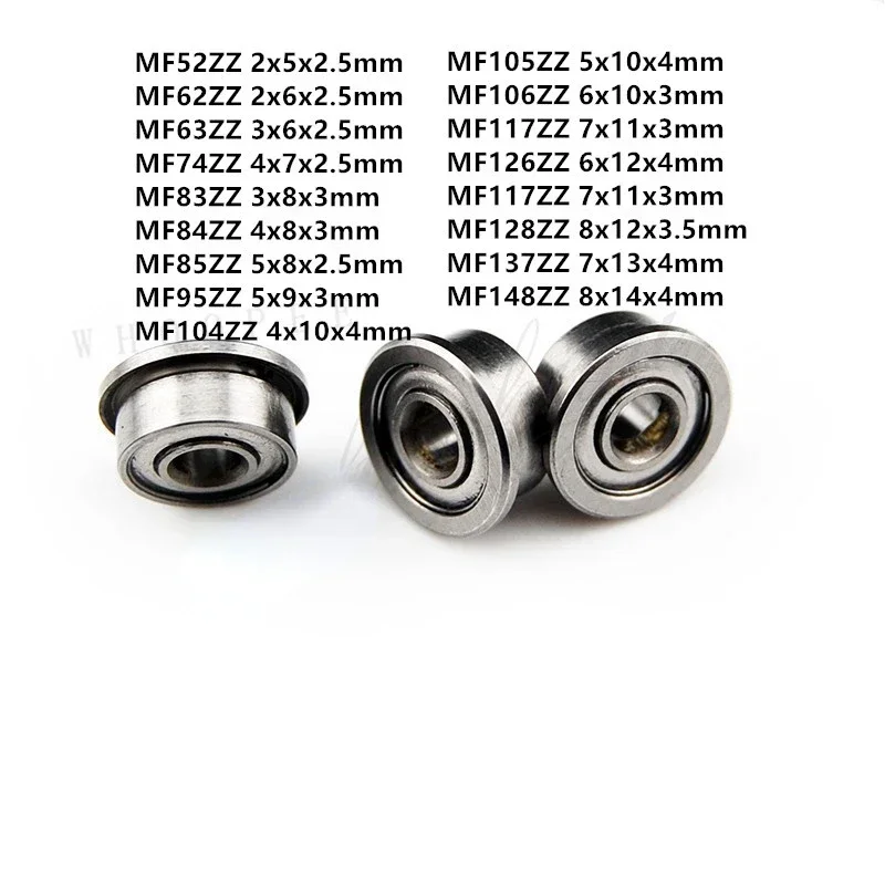 50pcs MF52ZZ MF62ZZ MF63ZZ MF74ZZ MF83ZZ MF84ZZ To MF148ZZ Miniature Flange Bearing Thin Wall Metal Shielded Flanged Bearings