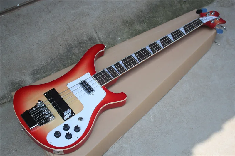 High quality classic 4-string bass guitar, sunset-colored body, free shipping