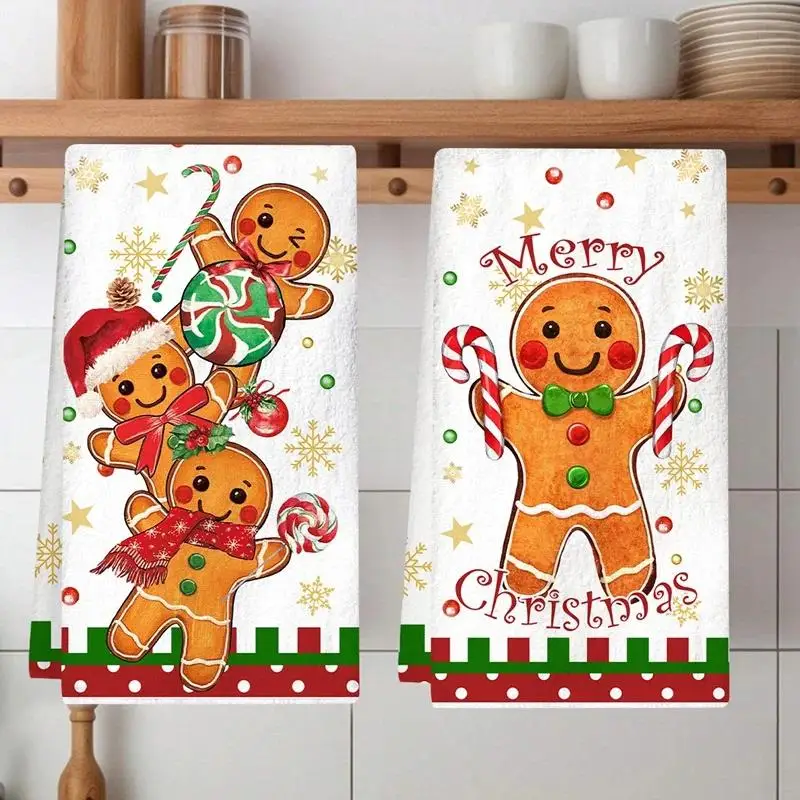 2PCS Christmas Hand Towel Polyester Soft Absorbent Hand Towel Christmas Hand Towel Christmas Theme Printed Hanging Towel Home
