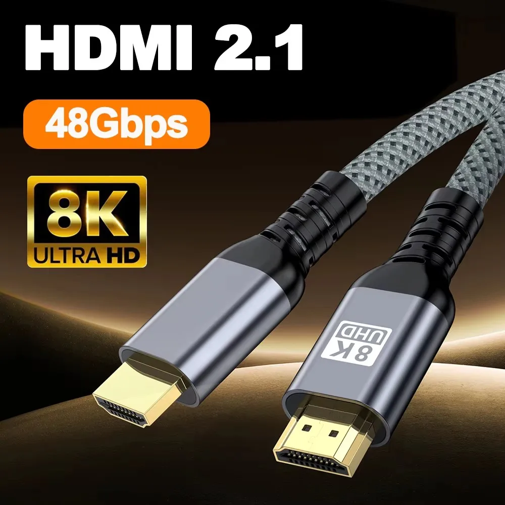 8K HDMI 2.1 Cable 8K@60Hz 4K@120Hz 48Gbps EARC ARC HDCP Ultra High Speed HDR For RTX Video Cable PC Laptop HD TV Long 5M 7M 10M