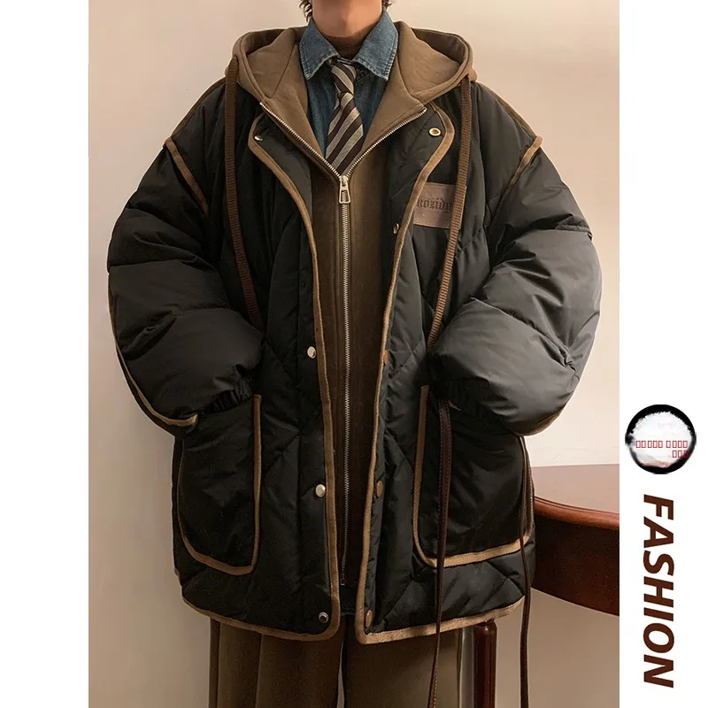 

Thiened Men's down Jaet 2024 Winter Faion Urban Sle Small Fraance Sle Rhombus Pattern Warmth Outerwear Coat