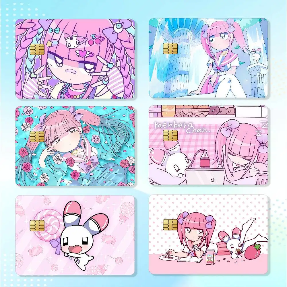 Cartoon Menhera C-Chan Kawaii Pink Waterproof Card Stickers For Credit Cards Debit Cards And Transit Cards 4pcs