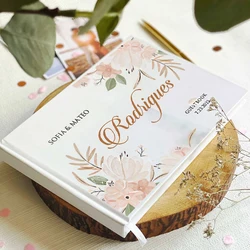 Libro de invitados blanco de boda personalizado, signo de boda verde de acuarela en libro, álbum de fotos, recuerdo, Idea de regalo de aniversario