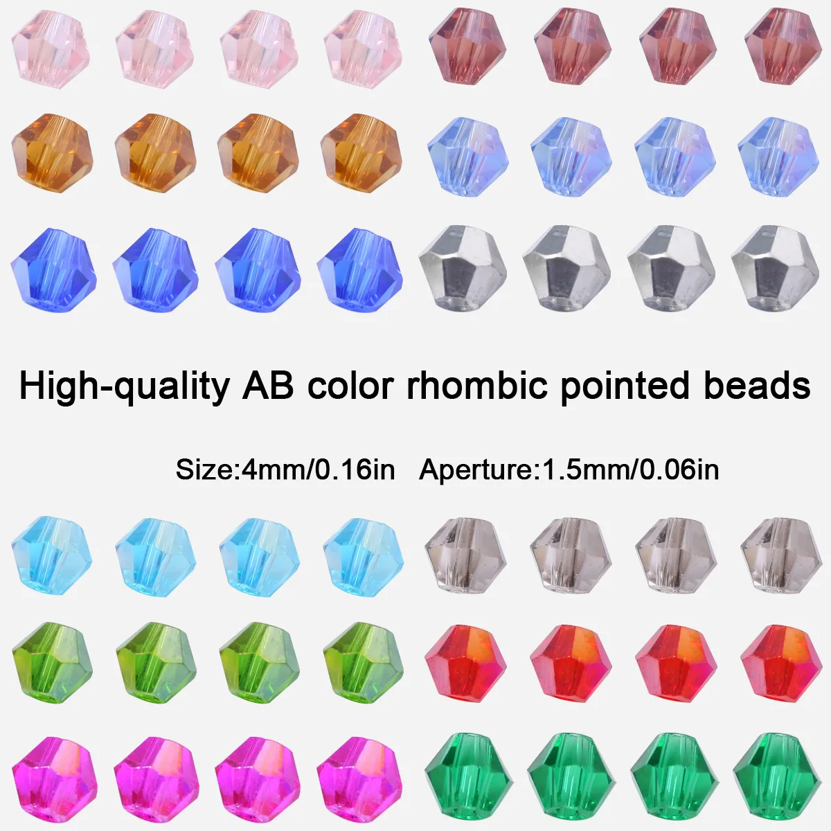 300pcs 4mm High Shine AB Colorful Rhombic Crystal Bead Glass Spacer Loose Beads For Jewelry Making Earrings DIY Accessories