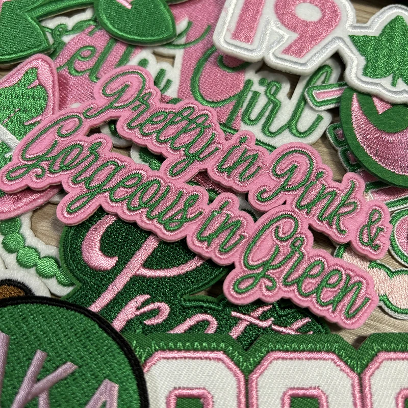 Toppe ricamate termoadesive per ragazze Soror, Alpha Kappa Alpha Sorority, AKA rosa e verde, Pretty Girl, SkeeWee, Ivy Leaf