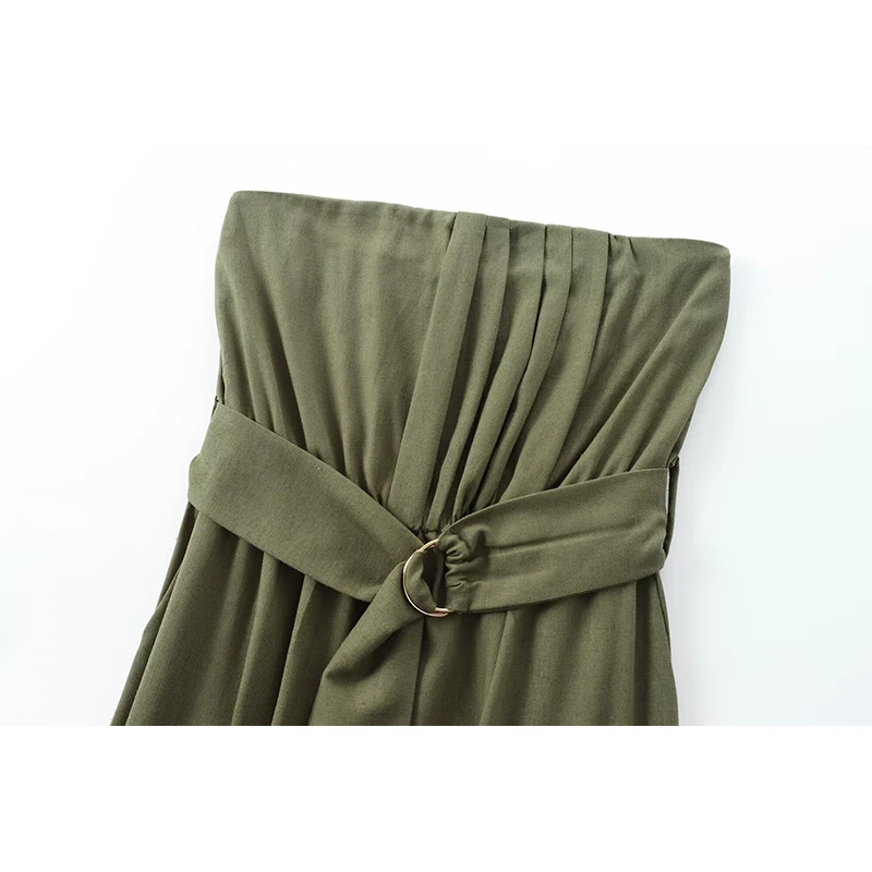 YENKYE Summer Women Army Green With Belt Strapless Jumpsuit Sexy Backless Zipper Chic Lady Rompers Female Street Long Overalls